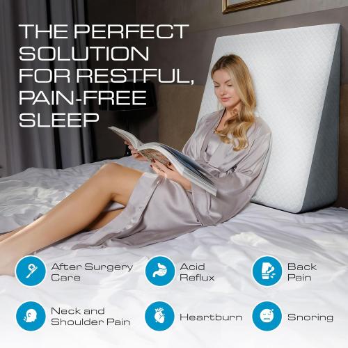 Kolbs Extra Wide Bed Wedge Pillow for Sleep Apnea, Acid Reflux, and Back Pain Relief, with Chic Jacquard Cover - Headboard GERD Pillow Wedges for Sleeping (Extra Wide 7.5 Height)
