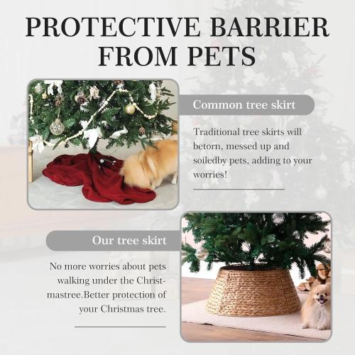 36in Extra Large Christmas Tree Collar - Woven Hyacinth Tree Collars for Artificial Trees - Rattan Rustic Farmhouse Basket for Tree Base Cover with Cord Cut-Out for 7.5ft 9ft 10ft Tree