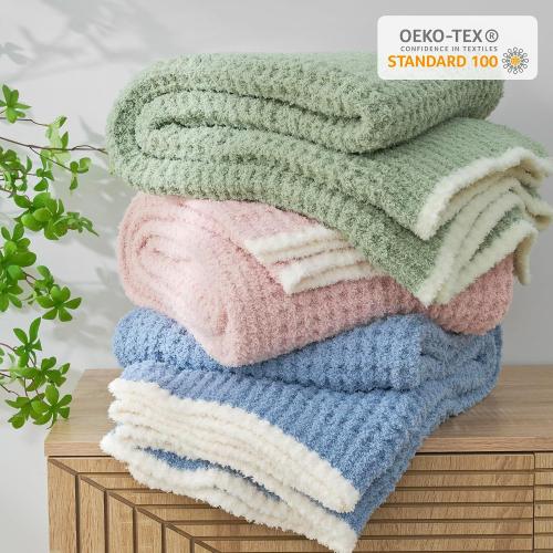 Snuggle Sac Blue Waffle Throw Blanket for Couch Bed Sofa 60x80 inches, Reversible Blue Blanket Microfiber Fluffy Fuzzy Cozy Knit Twin Blanket for Women Mothers Birthday Gifts