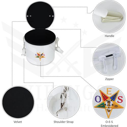 Generic Masonic OES Crown, Fez Case - Order of Eastern Star White Fez Cap For Freemasons With Strap For Hanging on Shoulder