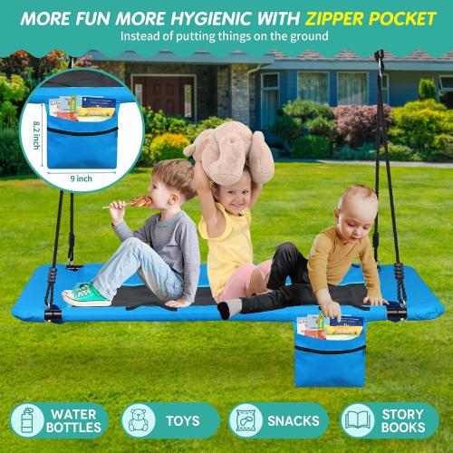 800lb 60 Large Platform Tree Swing for Kids Adults with Pocket, Anti-Sagging Outdoor Rectangle Flat Swing for Swing Set with Handles (Dark Blue)