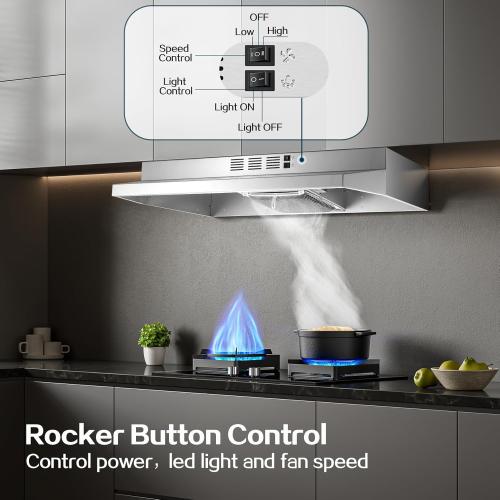 Range Hood 36 inch Under Cabinet, Ducted/Ductless Kitchen Hood 280CFM, Stainless Steel Vent Hood with Rocker Button Control, Stove Hood with 2 Speeds Fan, Bright LED Light