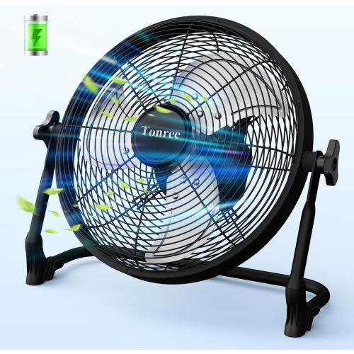 Size 14 Portable Battery Operated Fan, Rechargeable Floor Fan, Hi-Velocity Cordless Camping Fan, USB Phone Charge, 12-60H Runtime, Quiet, Wireless, For Gym Shed Travel Home Outdoor Garage Tent Car Barn