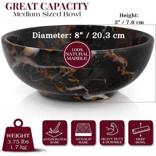 Gusto Nostro Size  8 Luxury Black and Grey Marble Decorative Bowl for Coffee Table - Elegant Decorative Fruit Bowl for Kitchen Counter - Heavy Stone Entryway Catch All for Keys, Potpourri Holder Centerpiece, Medium