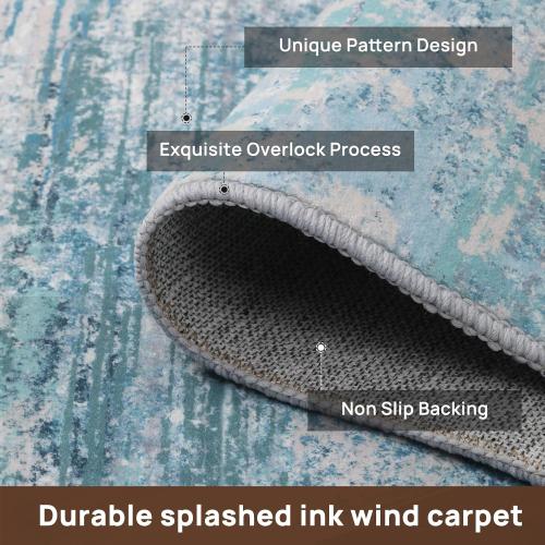 Abstract 8x10 Area Rug Washable Soft Large Non-Slip Carpet for Living Room Dining Room Home Office Bedroom - Abstract Teal/Grey ‼️light dirt‼️