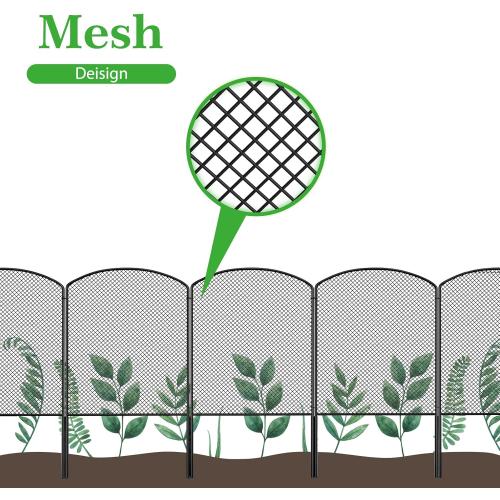OUSHENG Mesh Decorative Garden Fence Fencing, 24in (H) x 10ft (L) Dog Barrier Outdoor for Yard, Rustproof Metal Wire Panels Border Blockers for Small Animal Rabbit, Black Arched