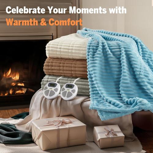 Serta Electric Blanket, Soft, Ribbed, Plush Heating Blanket King for Office, Couch, 1-12 hr Auto Shut Off Timer, 10 Lv Heating, ETL Certified, King 100x90 Chestnut Brown