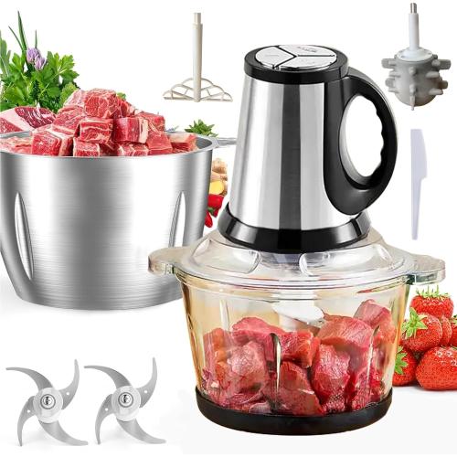 Food Processor - Electric Meat Grinder - Food Chopper with Two 12 Cup 3L Bowls & 2 Bi-Level Blades - 3 Speed Kitchen Cutter for Vegetable, Onion, Garlic, Meat - Baby Food Blender (3L 12 Cup)