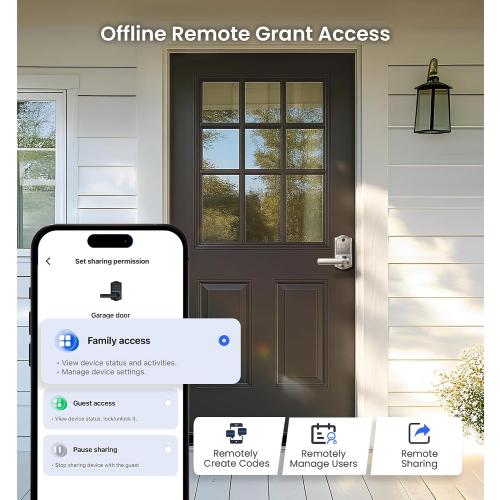 Veise VE019 Fingerprint Smart Lever Lock - APP Control, Keypad Door Lock with Handle, Keyless Entry for Front Door and Bedroom, Electronic Digital Knob, Remote Grant, IP55 Weatherproof, Satin Nickel