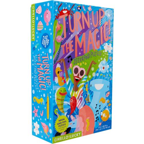 C.R. Gibson BJP10-24928 Hello Lucky Underwater Seek'n Find Neon Jigsaw Puzzle for Kids with Matching Poster, 15 x 30.75, Multicolor, 76pcs
