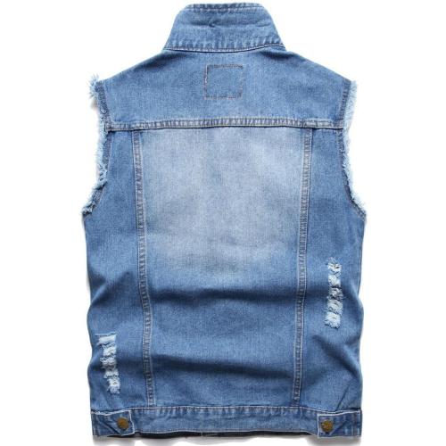 Size/2xl Denim Vest Men Lapel Sleeveless Slim Fit Retro Ripped Casual Jean Vest for Men's