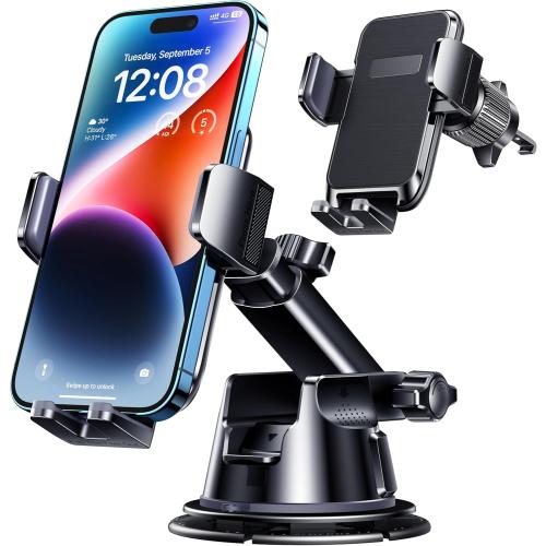 Car Phone Holder Mount, [Military-Grade Suction & Super Sturdy Base] 3 in 1 Universal Phone Mount for Car Dashboard Windshield Air Vent Car Mount for iPhone Android Smartphone GPS Navigator