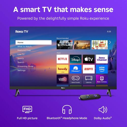 Roku Smart TV 2025 – 32-Inch Select Series, 1080p Full HD TV – Roku TV with Voice Remote – Flat Screen LED Television with Wi-Fi for Streaming Live Local News, Sports, Family Entertainment