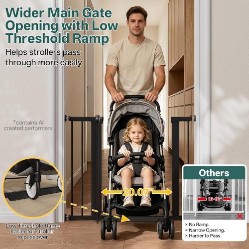 InnoTruth 27-36.6 in Wide Baby Gate for Stairs and Doorways, Indoor Metal Dog Gate for Pets, Auto Close 2 Way Swing Walk Through Door, Double Lock & Y-Bolts, Pressure or Hardware Mount, Black