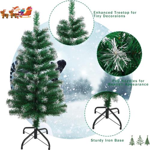 CCINEE 3FT Artificial Christmas Tree, Small Mini Table Top Green Xmas Tree with Flocking Snow Frost Tip and Metal Stand for Porch Coffee Table Centerpiece Arrangements Home Office Holiday Decor