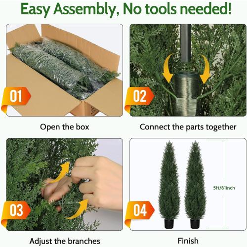 Artificial Cedar Topiary Trees, 5FT UV Resistant Topiary Trees Artificial Outdoors, Realistic Pre-Potted Faux Cypress Plants for Outdoor Porch, Home Entryway, and Garden Decor, Set of 2