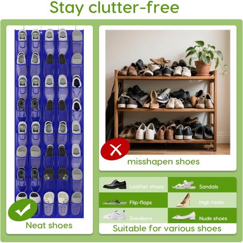 Unjumbly Over the Door Shoe Organizer with 40 Large Breathable Mesh Pockets, Space Saving Shoe Holder, Hanging Shoe Rack for Entryway Bedroom Closet Storage (Navy Blue, 40 Pockets)