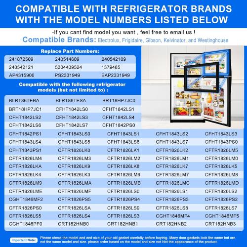 Upgraded 28.74x17.91 241872509 Refrigerator Freezer Door Gasket Replacement Part Compatible with Frigidaire Electrolux Freeze Door Seal Gasket 240542109 240542121 1379485 AP4315906 PS2331949 Black
