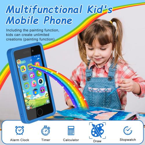 3.97 Touchscreen Kids Toys Smart Phone, Kids Phone with Games & Dual Camera, Toddler Toys Phone, Boys and Girls Learning Toy Phone for 3-9 Years Old (Blue)