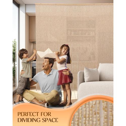 90 Strands Beaded Curtain for Doorways -35.5x79- Handmade Natural Beaded Curtains，Boho Doorway Wood and Bamboo Bead Curtain-As Insect Screen/Room Divider-Beige