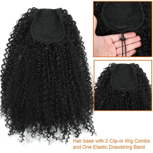 Drawstring Ponytail Afro Kinky Curly Ponytail Extension for Women 20” Synthetic Heat Resistant Protective Style Hair Pieces (Black)