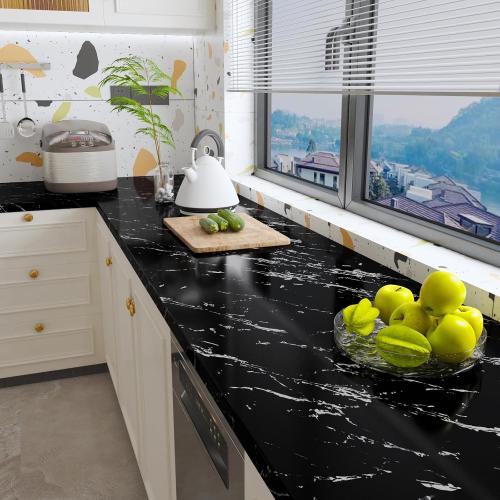 VOLEAAR 35 x 196 Inches Black Marble Contact Paper,Peel and Stick Wallpaper,Vinyl Waterproof Self-Adhesive Removable Stick on Walls Cabinets Countertops