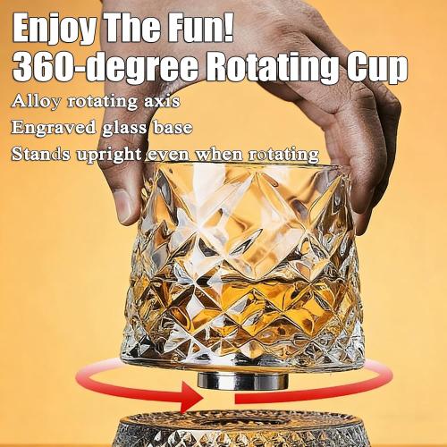 Rotating Whiskey Glass - 360° Rotating Crystal Whiskey Glass