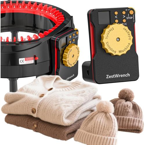 [2025 Upgraded] zestwrench Electric Knitting Machine Adapter for Addi Knitting Machine 46, LCD Panel & Row Counter, Flat/Circular Dual Mode, Variable Speed Motor Accessories for Most Yarns