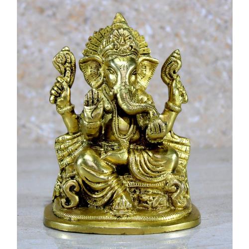 eSplanade 5 Ganesha Brass Showpiece | Home Decor | Ganesh Ganesha Ganpati Ganapati Murti Idol (Sitting Ganesha)