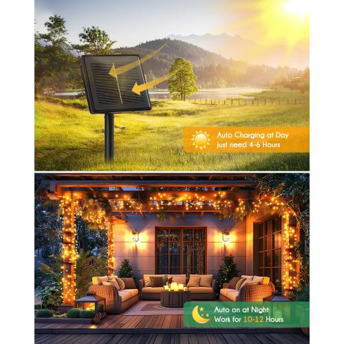 Brightown Solar String Lights for Outside, 2 Packs Total 39.2Ft 480 LED Solar Fairy Lights for Outdoor Waterproof, Firecracker Twinkle Lights with 8 Modes for Patio Party Garden Yard Home, Warm White
