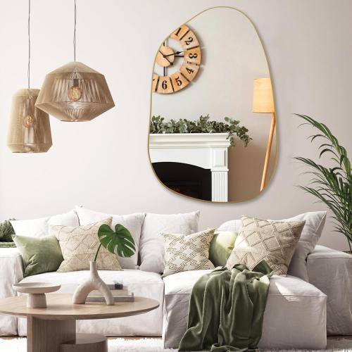 PERFNIQUE Irregular Wall Mirror Asymmetrical Mirror, 40''x26'' Gold Mirror for Bathroom Bedroom Living Room Entryway, Decorative Modern Wall Decor, Wall Mounted (Gold, 40 x 26)