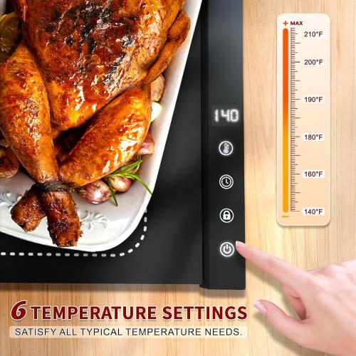 Warming Mat for Food - Full Surface Rapid Heating, Rollable & Portable Food Warmer with 6 Temperature Settings and 1-4 hours Adjustable Timer, Silicone Heating Mat for Party Buffet (Black)