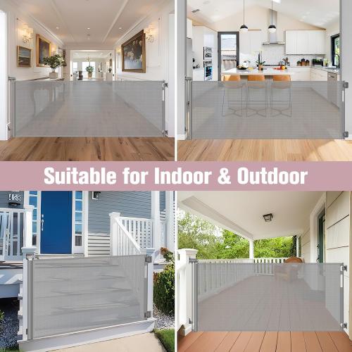 75-Inch Wide Retractable Baby Gates No Drilling, Retractable Pet Gate Extra Wide Baby Gate for Stairs No Drilling Dog Gate Retractable Indoor Stair Gate for Kids and Pets, Indoor & Outdoor, Gray