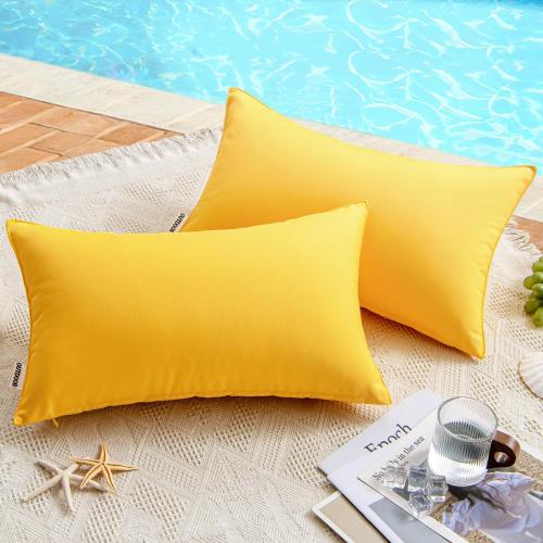 MIULEE Pack of 2 Decorative Outdoor Waterproof Pillow Covers Garden Cushion Sham Throw Pillowcase Shell for Patio Tent Couch 12x20 Inch Yellow