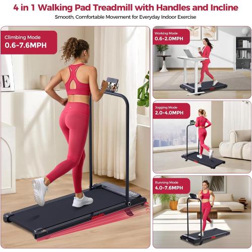 Walking Pad with Handle Bar and Incline, 3.0HP Under Desk Treadmill for Home Small Space, 0.6-7.6MPH Portable Walking Pad Treadmill with Handles, 350LBS, 2026 Upgrade