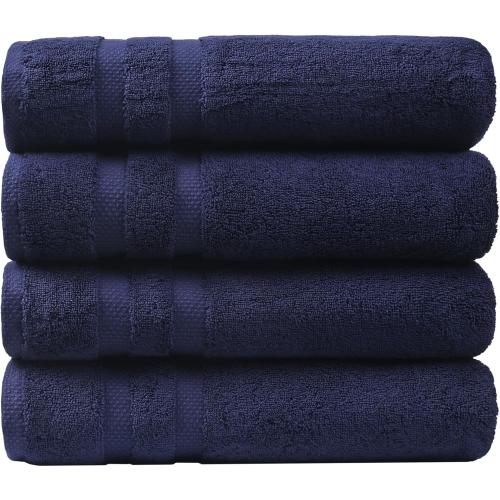 SOFE H&L | Olea Luxury Cotton Turkish Bath Towels Set of 4 Navy Blue | Premium, Soft, Durable, Absorbent | Hotel Quality Plush Towels and Thick Towel Sets