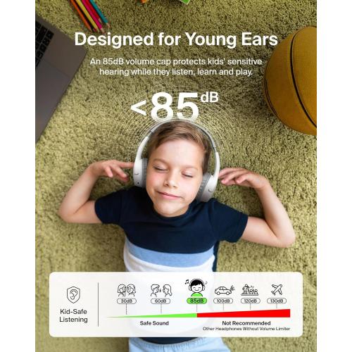 Belkin SoundForm Mini Kids Wireless Headphones w/Built-in Microphone, 30H of Playback Time, Fun Stickers, & Case - Over-Ear Headsets for Online Learning, School, iPhone, iPad, Galaxy, & More - White