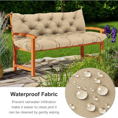 Color Brown Extra Thick 5 Porch Swing Cushions Outdoor 60 inch x 40 with Backrest & 8 Ties Khaki Waterproof Swing Cushions 3 Seater Replacement for Outdoor Furniture Bench Patio Garden