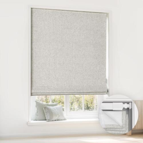 LazBlinds No Tools No Drill Cordless Roman Shades for Windows, Blackout Thermal Insulated UV Blocking Window Blinds, Room Darkening Fabric Blinds for Indoor Windows, 45'' W x 64'' H, Grey