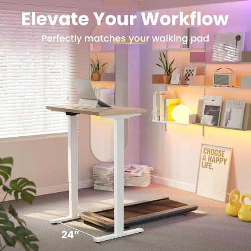 HUANUO 32x19 Inch Small Electric Standing Desk, Adjustable, Light Walnut | 176 Lbs Capacity, Rounded Corners, Wheel-Ready Feet, Compact Desktop, Apartment Workspace, 28.3–46.5 Inch Height Range
