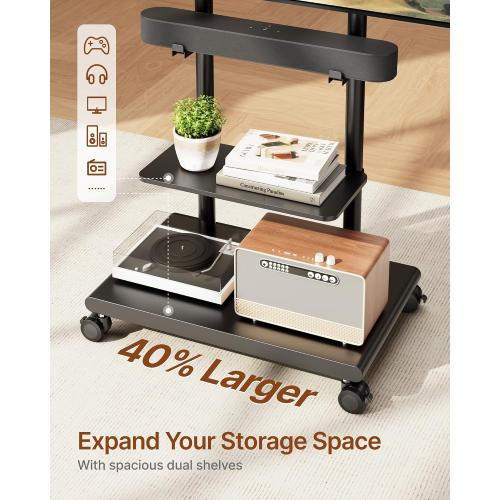 Rolling TV Stand with Soundbar Mount for 37-75inch TVs up to 154lbs | Swivel&Tilt Mobile TV Stand with Large Storage,Height Adjustable,Steel Base,Max VESA 600x400mm,Sturdiness,Easy Assembly,Black