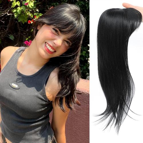 Color dirty blond Hair Toppers for Women, 20 Inch Long Curly Wavy Hair Topper 360° 3D French Clip in Bangs (Straight 18 inch)