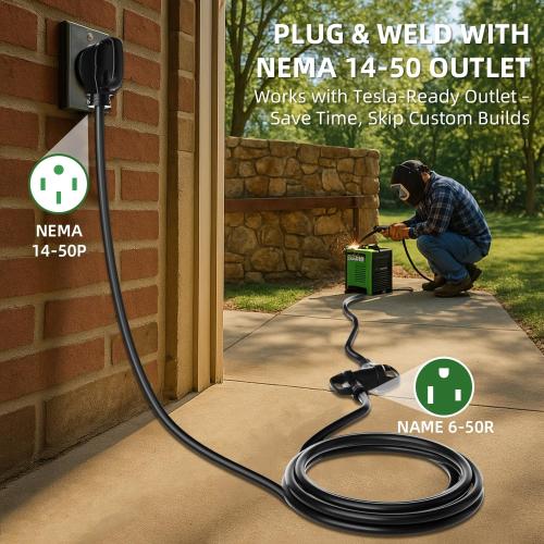 6 AWG Welder Extension Cord 10FT, NEMA 14-50P to 6-50R Adapter, 50 Amp 250V 12500W, Heavy Duty 4-Prong to 3-Prong Welding Power Cord with Handles & LED Indicator, Generator to Welder Use