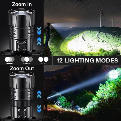 FINICO Rechargeable LED Headlamp 990000 High Lumens, 95 Hours Long Lasting Head Light with Zoomable & IPX7 Waterproof & 12 Modes & 125° Adjustable, Powerful Head Lamp for Outdoor, Camping, Hardhat