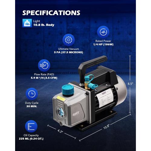 Orion Motor Tech 3 Gal Vacuum Chamber with Pump Kit, 3.5 cfm Vacuum Pump and Chamber Kit with Tempered Glass Lid 5 ft Hose, Vacuum Degassing Chamber Kit for Stabilizing Wood Degassing Silicone Resin