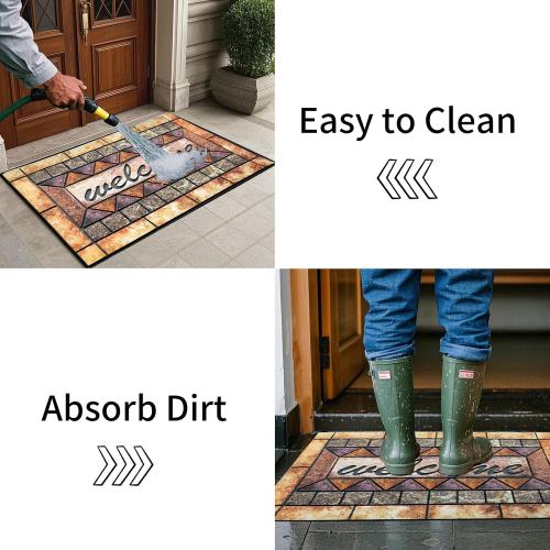 Door Mat Welcome Mat, Heavy Duty Door Mat 17.7 x 29.5 Inch Front Door Rug Doormat for Outdoor Entrance Home Non-Slip Rubber Rug for Front Door, Outside, Entryway, Patio (Brown Welcome)