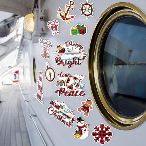 Capoda 16 Pcs Christmas Cruise Door Magnets Merry Christmas Magnets Decorations Winter Holidays Magnetic Stickers for Car Ship Xmas Holiday Refrigerator Metal Door Garage Car Decor(Buffalo Plaid)