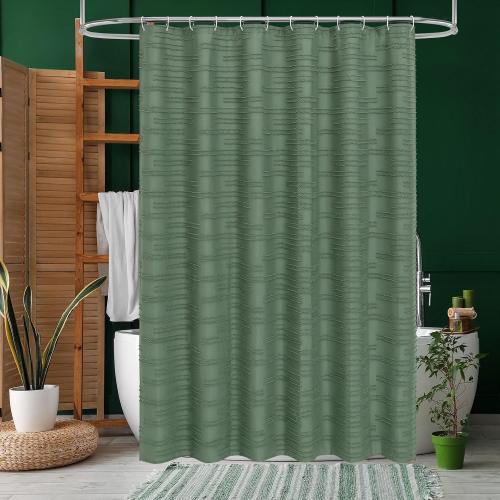 Size 72x72 Color Green  Boho Fabric Shower Curtain Set, Modern Farmhouse Tufted Cloth Shower Curtains with Striped Textured for Luxury Bathroom Decor, Soft & Wrinkle Resistant, Sage Green, 72 x 72