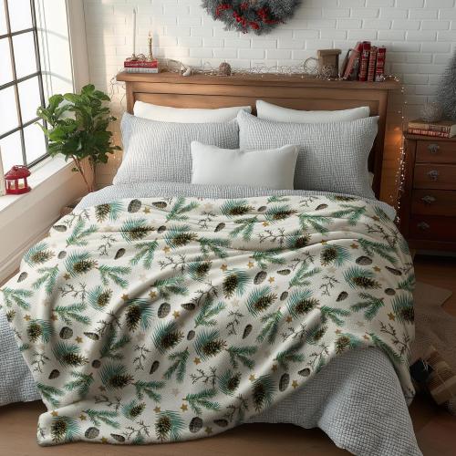 Horaldaily Christmas Flannel Blanket Throw, Holly Pine Cone Soft Fuzzy Plush Cozy Fleece Blankets for Couch Sofa Bed Lounging, Ideal Gifts for Kids Adults Wife Self, 50x60