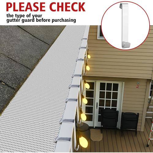 Shimeyao 100 Pcs Christmas Gutter Guard Light Clips Metal Gutters Hooks Stainless Steel Christmas Gutter Clips Outdoor Weatherproof Aluminum String Light Hangers for Xmas Outside Holiday Decoration